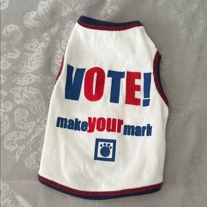 White Dog Shirt with Red and Blue Trim